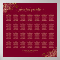 28 Bord Burgundy med Guld frills sittplatsplan