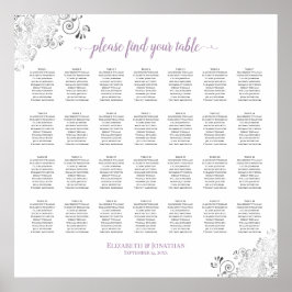 28 Bord Lacy Bröllop Seating Chart White Lavender Poster