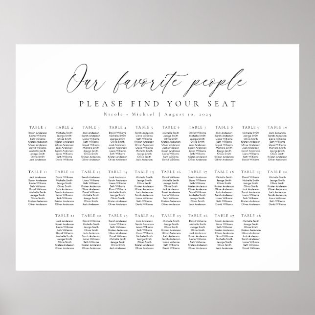 28 Bord Vår Favoritpersoner Bordplan Poster (Framsidan)