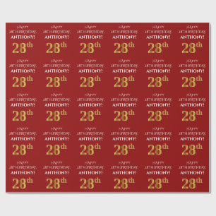 28:e födelsedag: Elegant, rött, Faux Guld-utseende Presentpapper