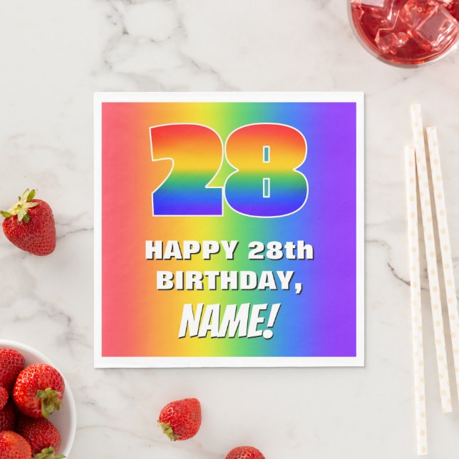 28:e födelsedag: Färgfull, Roligt Rainbow Mönster  Pappersservett (Insitu)