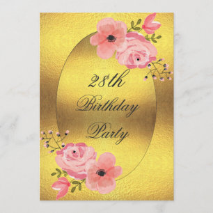 28:e födelsedag Faux Gold Foil Watercolor Flowers Inbjudningar