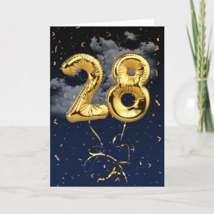 28:e födelsedag Guld Mylar Balloon and Confetti Ca Kort