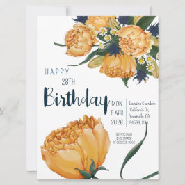 28:e födelsedag Unika vattenfärgsTulip Flowers Inbjudningar