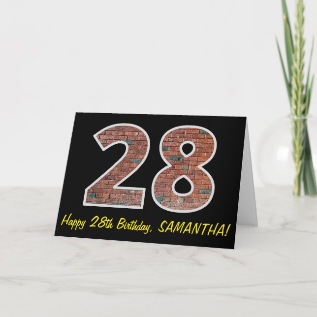 28:e födelsedagen - Brickmuren Mönster "28" w/Namn Kort (Framsida)