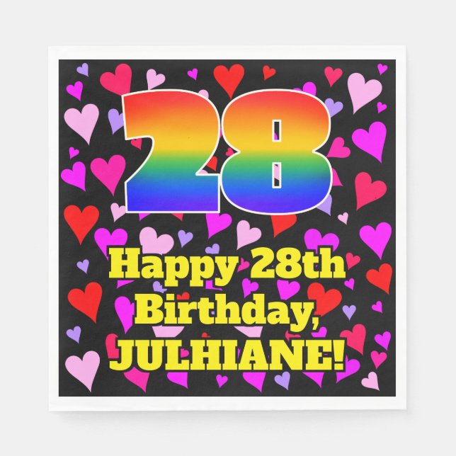 28:e födelsedagen: Loving Hearts Mönster, regnbåge Pappersservett (Framsidan)