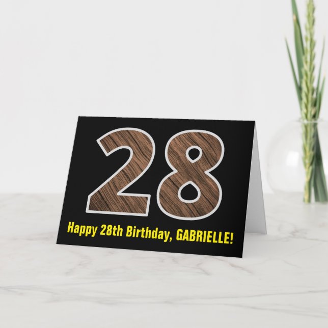 28:e födelsedagen: Namn + Faux Wood Grain Mönster  Kort (Framsida)