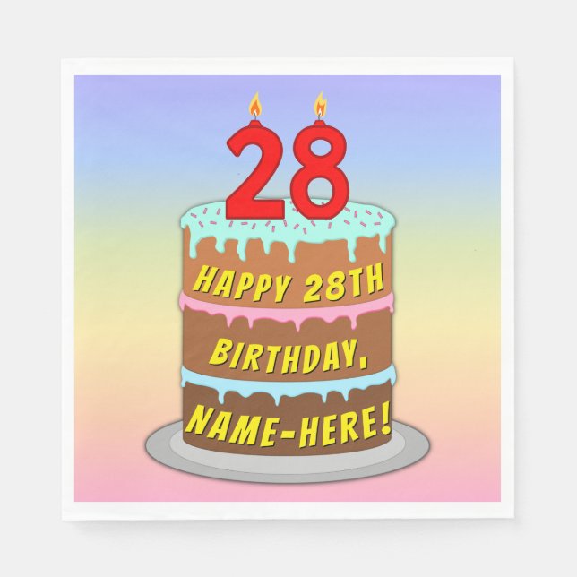 28:e födelsedagen: Roligt Cake and Candles + Anpas Pappersservett (Framsidan)