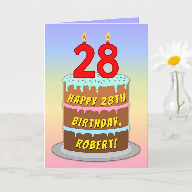 28:e födelsedagen - Roligt Cake & Candles, med ege Kort (Liten växt)