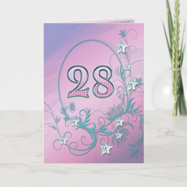 28:e födelsedagskortet med diamantstjärnor kort (Framsida)