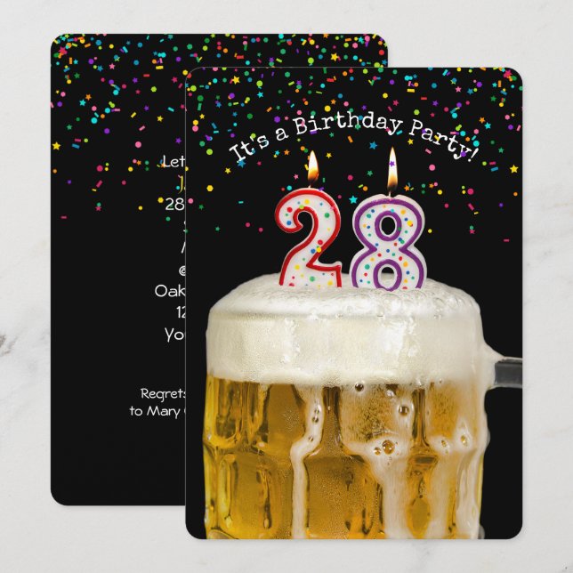 28:e födelsedagsljuset Party Inbjudningar (Fram/baksida)
