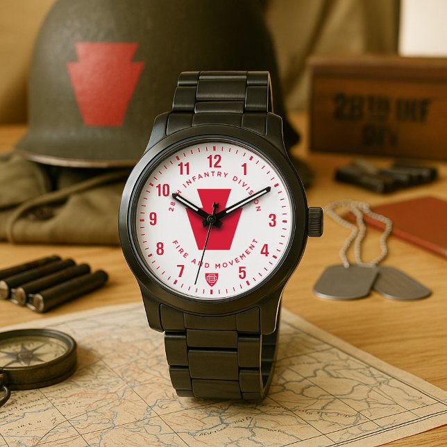 28:e infanteridivisionen "Eld och rörelse"-hyllnin Armbandsur (28th Infantry Division "Fire and Movement" Tribute Stainless Steel Watch)