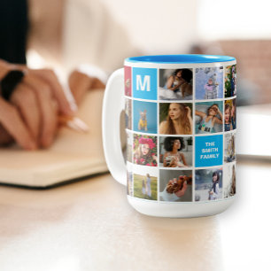 28 Family Photo Collage Monogrammed Mugg