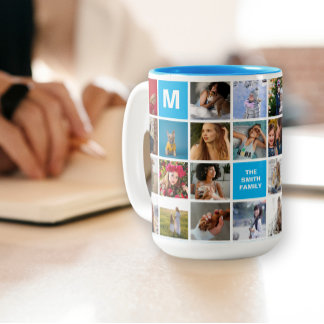 28 Family Photo Collage Monogrammed Mugg