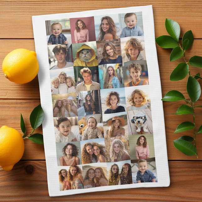 28 Fotokollage - Anpassningsbar Text - Svart och v Kökshandduk (Custom Kitchen Towel with Photo Collage)