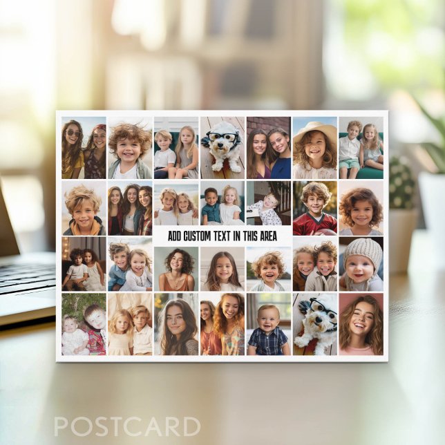 28 Fotokollage Grid - 1 Textruta Vykort (Photo Postcard - Customize with your favorite photos)
