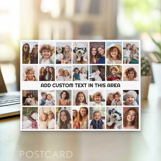 28 Fotokollage Grid - 1 Textruta Vykort (Photo Postcard - Customize with your favorite photos)