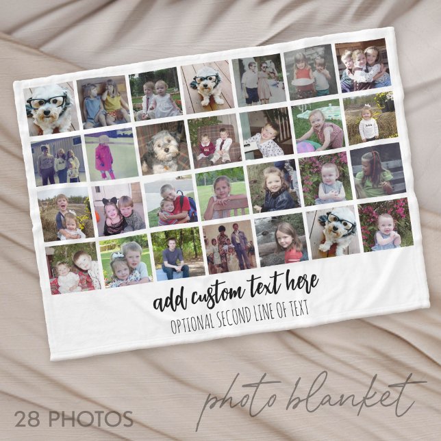 28 Fotokollagegaller - 2 Textrutor - svart vitt Fleecefilt (Photo Blanket - Customize with your favorite pictures)