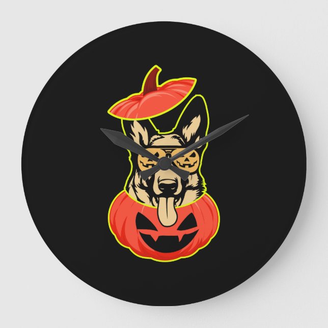 28 German Shepherd In Scary Pumpkin Shirt Funny Cu Stor Klocka (Framsida)