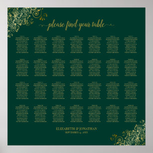 28 Sittplatsschemat Bord Bröllop Emerald Grönt Gul Poster
