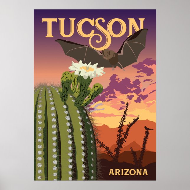 28 tum x 20 tum Fladdermus och Saguaro - Tucson, A Poster (Framsidan)