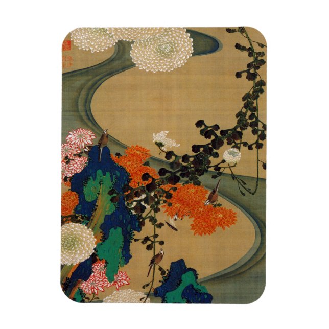 29. 菊 花 流 水 図, 若 Chrysanthemum & Stream, Jakuchū Magnet (Vertikal)