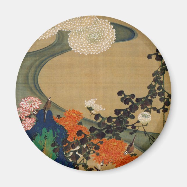 29. 菊 花 流 水 図, 若 Chrysanthemum & Stream, Jakuchū Magnet (Framsidan)
