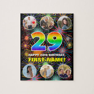 29-årsdag: Rolig regnbåge #, Anpassat namn + foton Pussel
