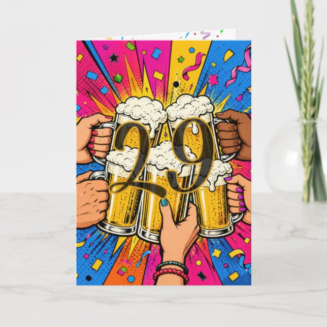 29-årsfirande Öltilltändelse i Pop Art Kort (Framsida)
