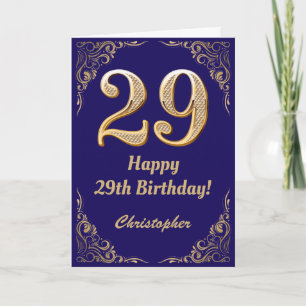 29:e födelsedag Blått och Guld Glitter Ram Kort