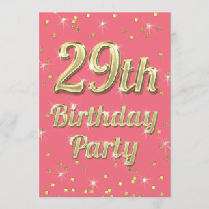 29:e födelsedag Guld Bling Typografi Konfetti Rosa Inbjudningar