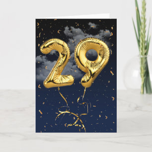 29:e födelsedag Guld Mylar Balloon och Konfetti Ca Kort