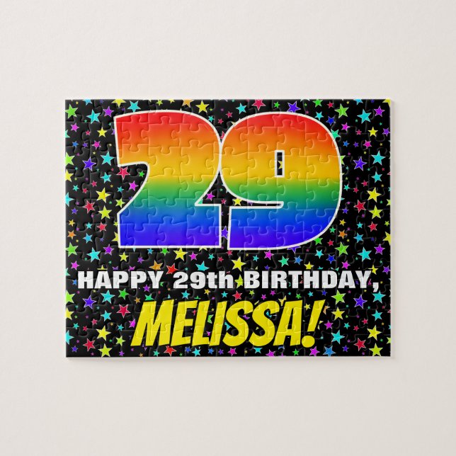 29:e födelsedag - Roligt, färgstark stjärna Fält M Pussel (Horisontell)