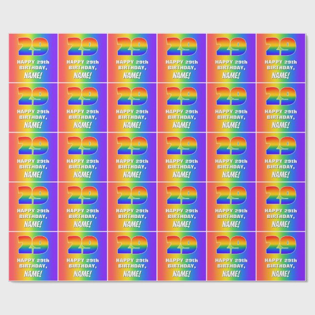 29:e födelsedagen: Färgfull, Roligt Rainbow Mönste Presentpapper (Platt)