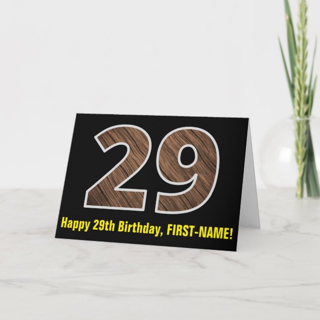 29:e födelsedagen: Namn + Faux Wood Grain Mönster  Kort (Framsida)