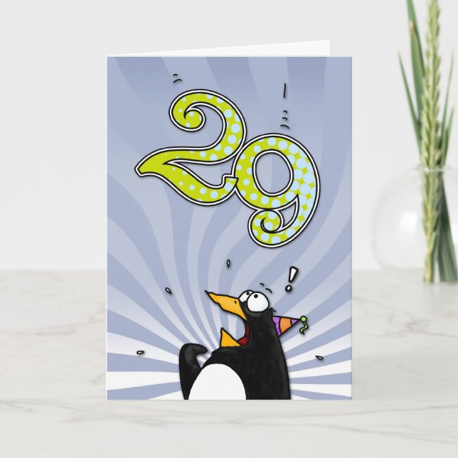 29:e födelsedagen - Penguin överraskningskort Kort (Framsida)