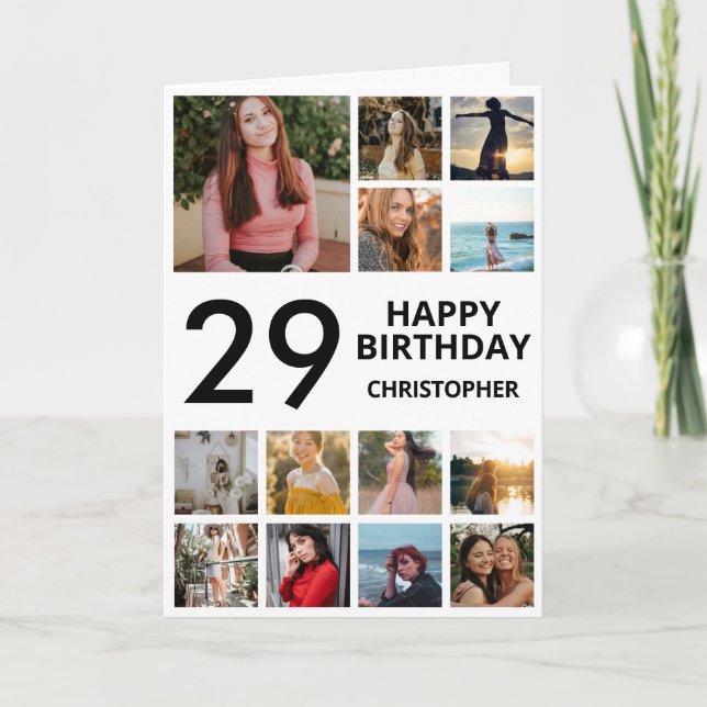 29:e födelsedagen Photo Collage 13 Photos Black Wh Kort (Framsida)