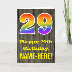 29:e födelsedagen: Rustic Faux Wood look, Rainbow  Kort