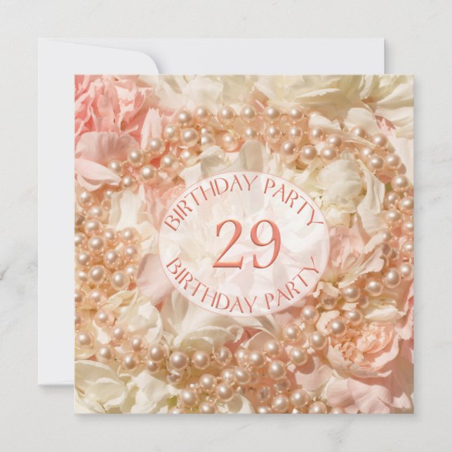 29:e Födelsedagsfest inbjudan med pärlor (Framsida)