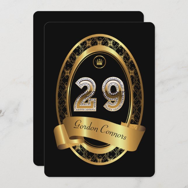 29:e,födelsedagsfest kvinnlig man,elegant färg inbjudningar (Fram/baksida)