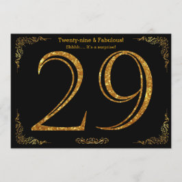 29:e Födelsedagsfesten,Gatsby styl,svart guld glit Inbjudningar