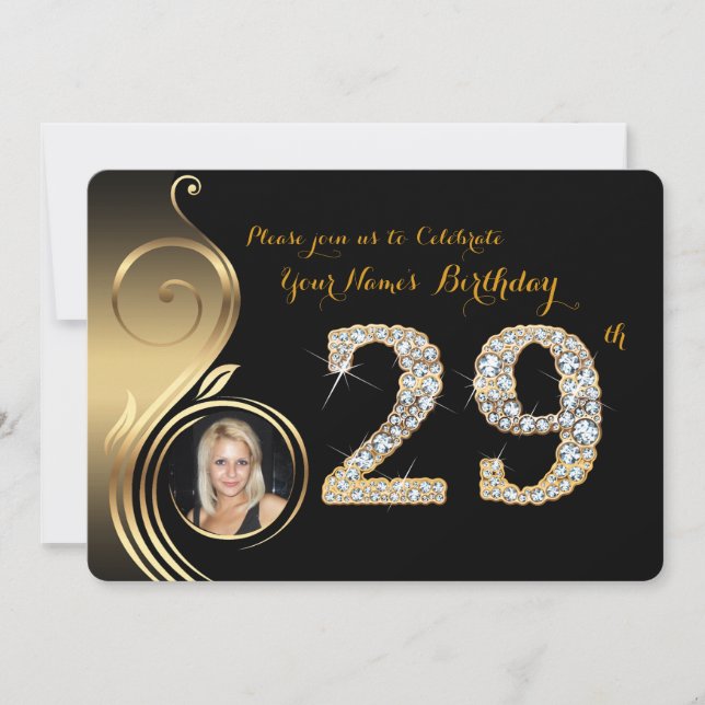 29:e,Födelsedagsinbjudan,Nummerdiameter,Foto 2 Inbjudningar (Framsida)