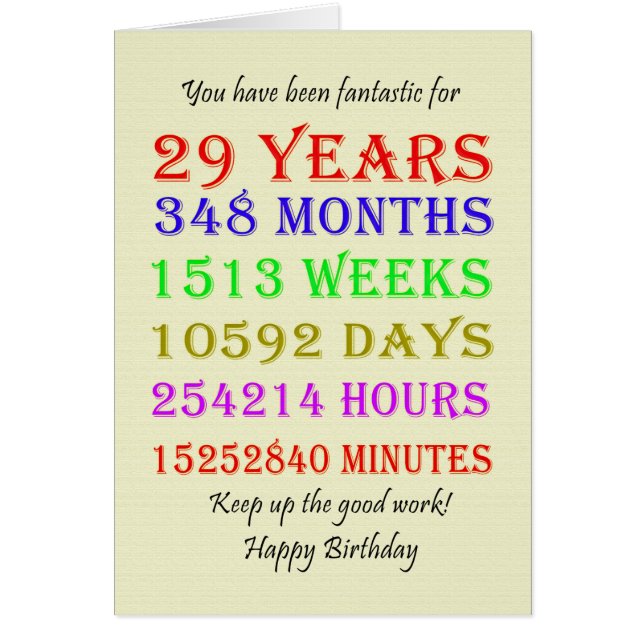 29:e födelsedagsmilstolpar hälsningskort (Framsidan)