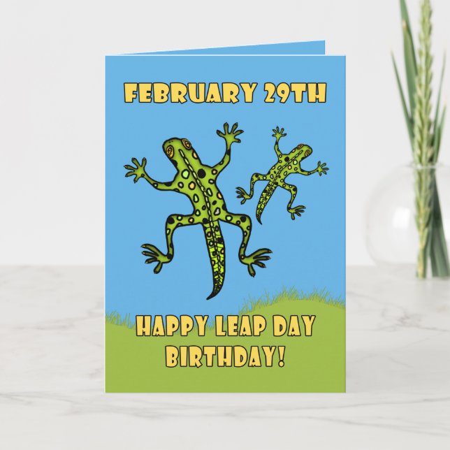 29 februari, födelsedagskort, hyllor kort (Framsida)