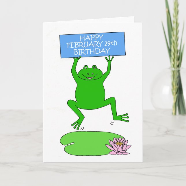 29 februari Tecknaden Födelsedag Frog Leaping Kort (Framsida)