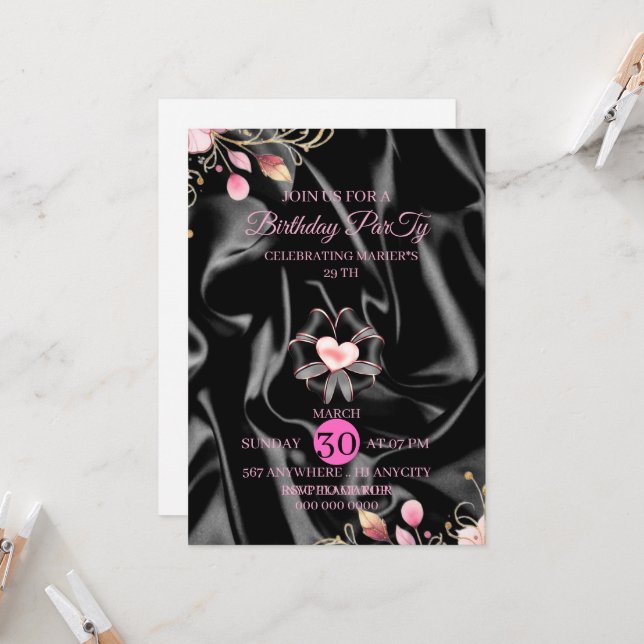29th Pink Birthday Dinner Digital Invitation, 29 b Inbjudningar (Fram/Back In Situ)