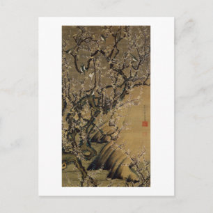 2. 梅花小禽図, Jakuchū Plommonblommor & småfåglar, Jaku Vykort