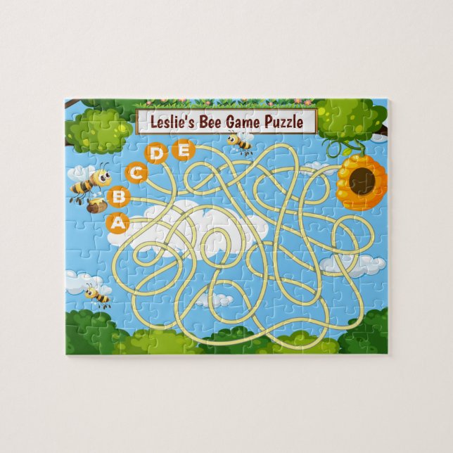 2-1, söt, färglöst honungsbin och bikupa. pussel (Horisontell)