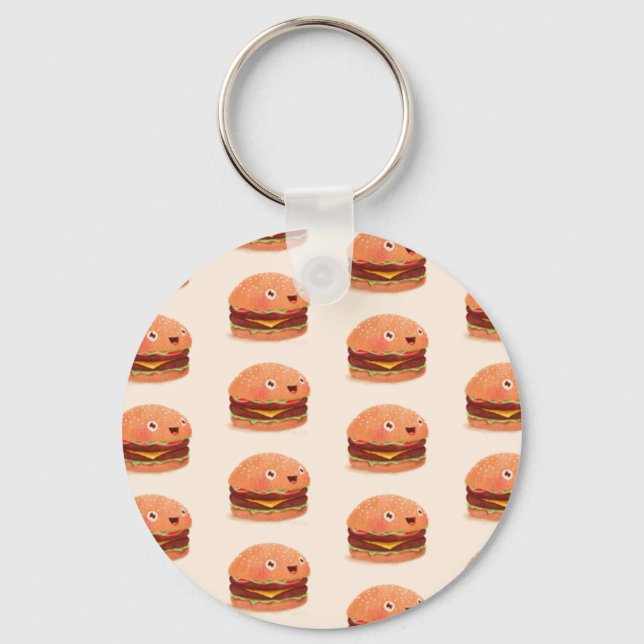 2,25-tums CUTE LYCKLIG BURGERS-nyckelledja (Basic  Nyckelring (Framsida)