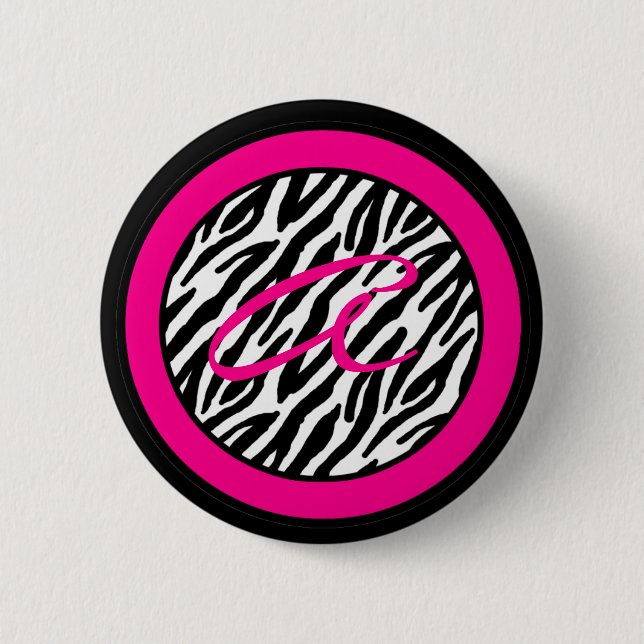 2,25-tums Knapp Monogram Shock rosa Zebra Animal P (Framsida)
